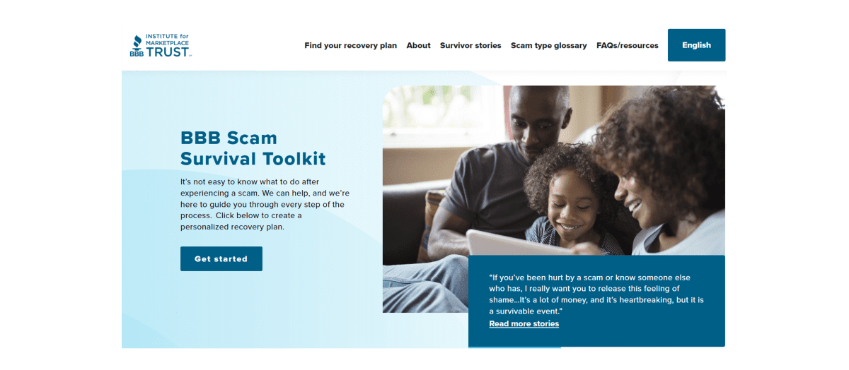 screenshot of the scam survival toolkit homepage