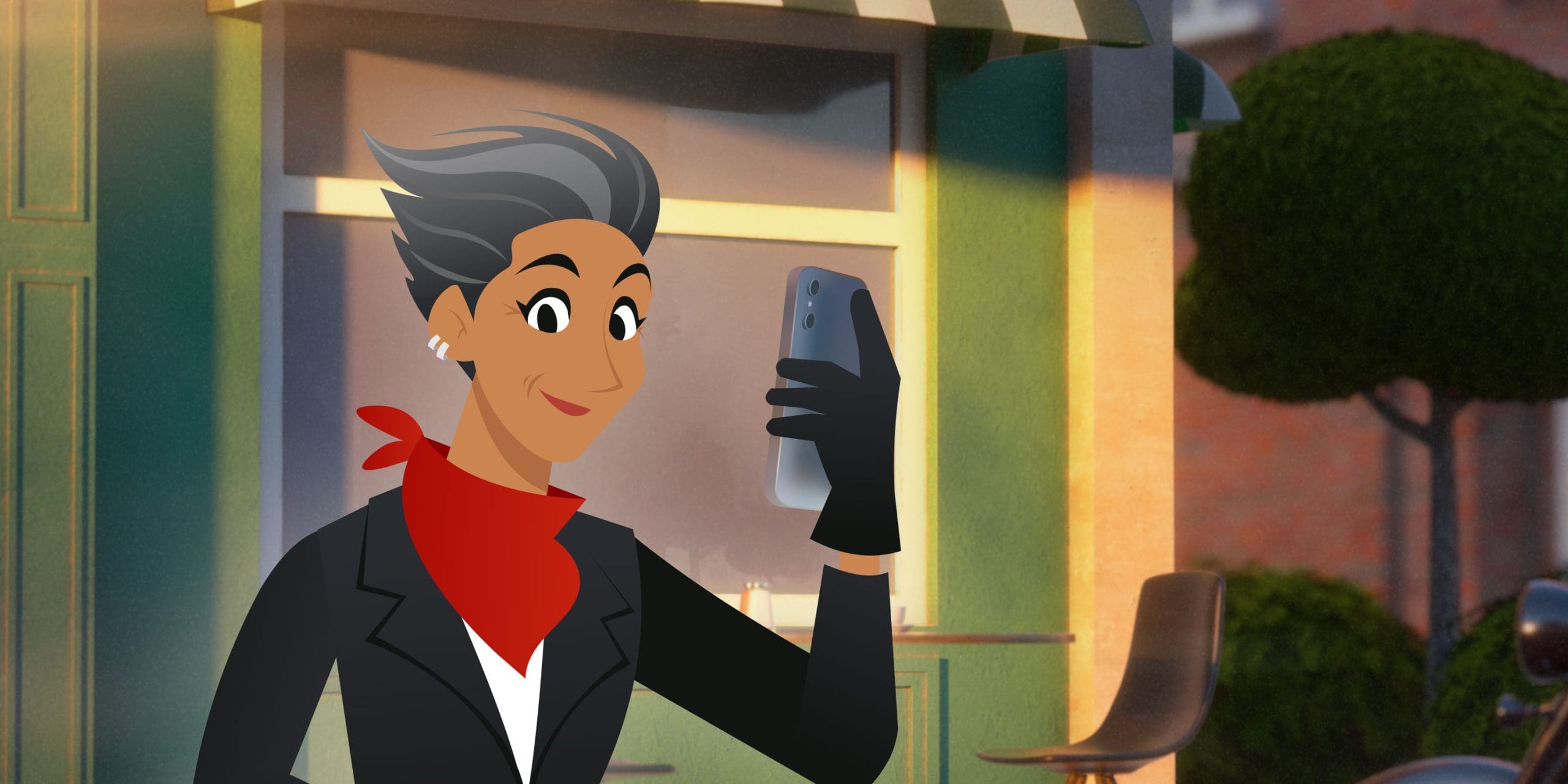 illustration of a confident woman holding a cell phone