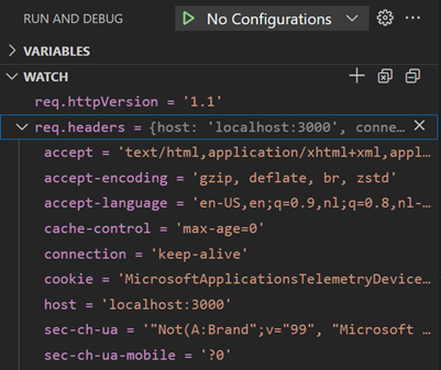 Screenshot of the Watch section in the Run and Debug view.