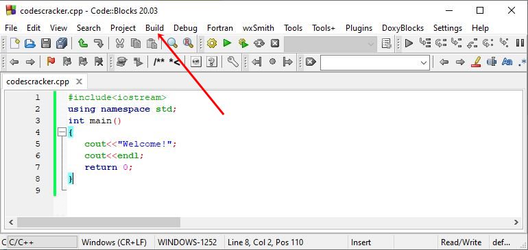 cpp source code written in code blocks