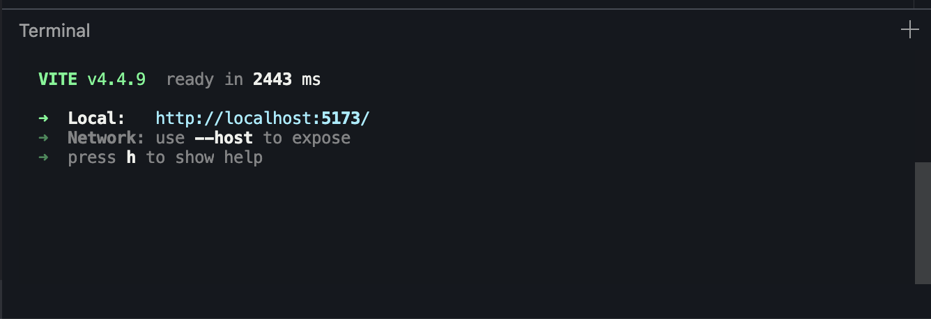 Screenshot of the terminal in a StackBlitz WebContainer project
