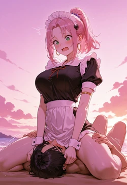 Maid's Thigh-Top Grip - Chika's Low-Angle, Blush-Faced Gaze [AI Generated]