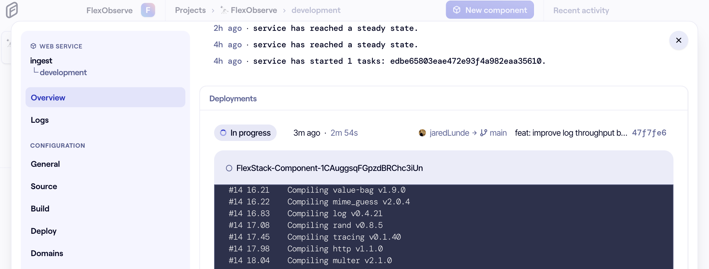 A screenshot of FlexStack's dashboard