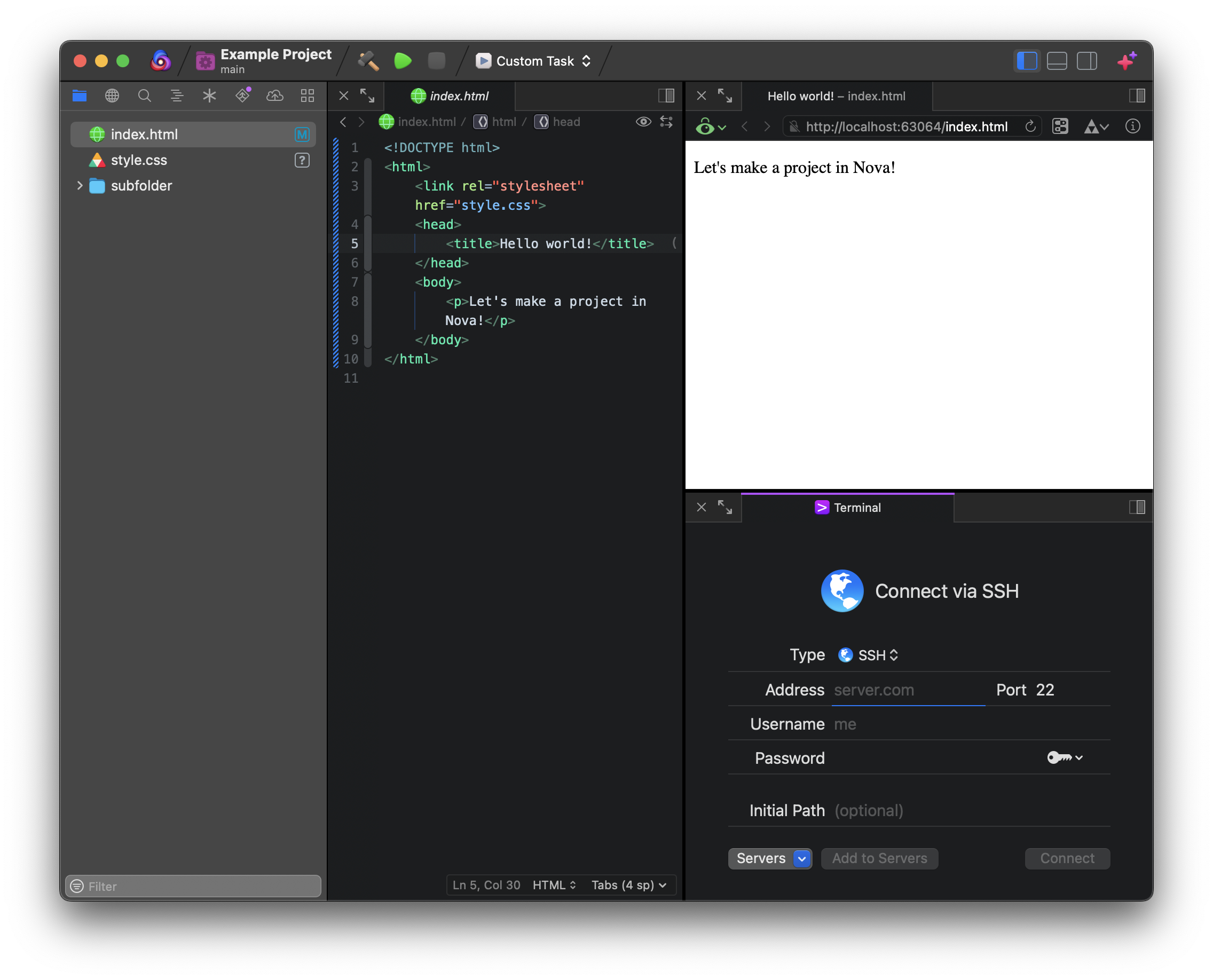 The content area split into three panes. The content area split into three panes.