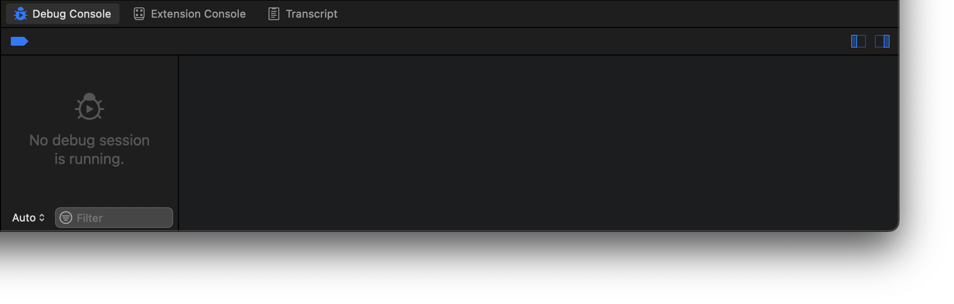 The Debug Pane enabled at the bottom of the workspace. The Debug Pane enabled at the bottom of the workspace.