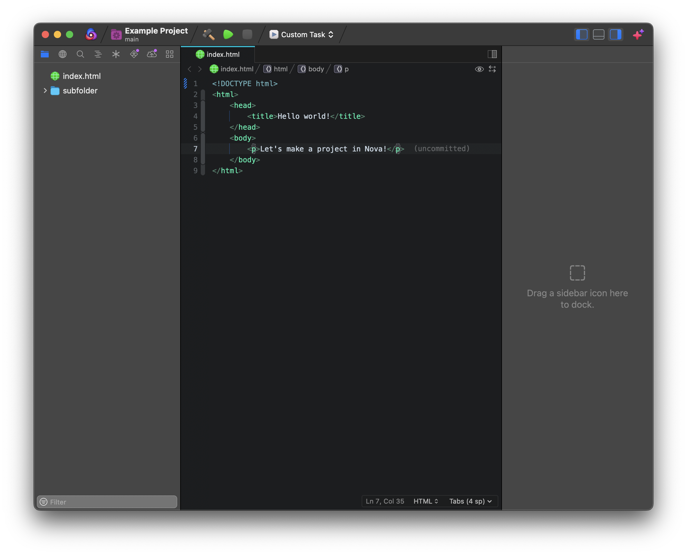 Nova's main window, the workspace.