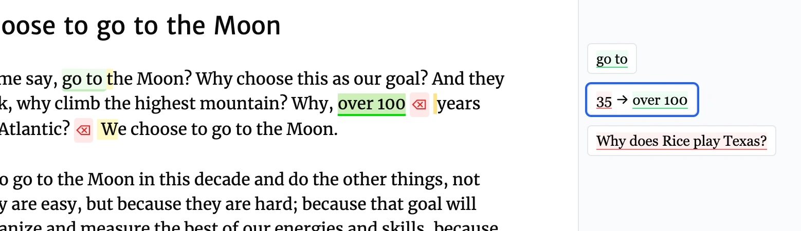 Replaced text shows as "before → after" in the margin.