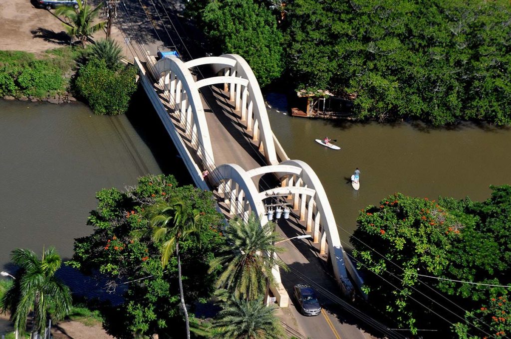 Aerial photo of the Haleiwa Bridge