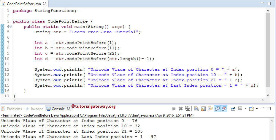 codePointBefore Method