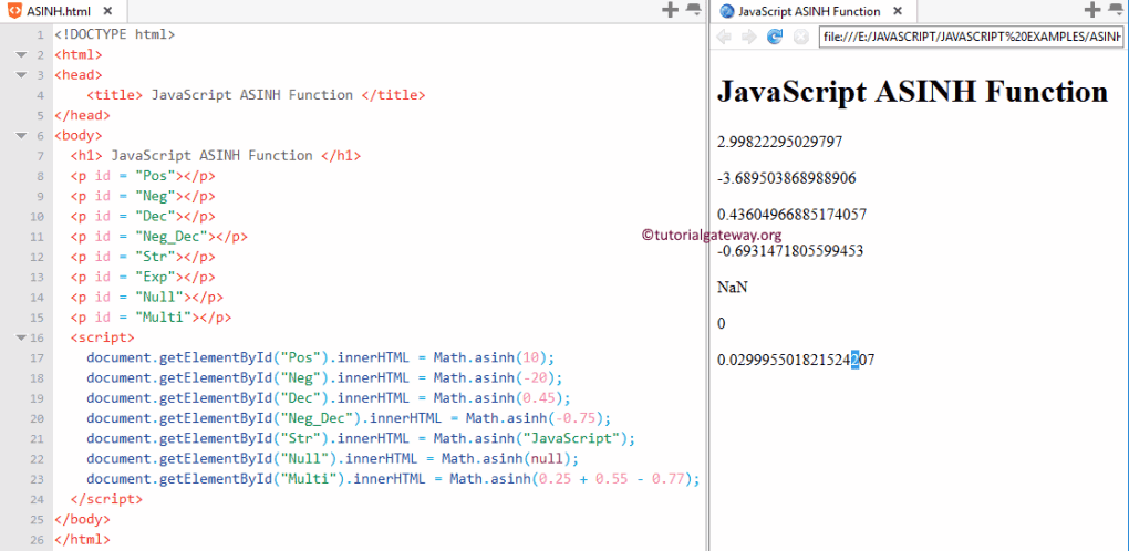 ASINH Function Example