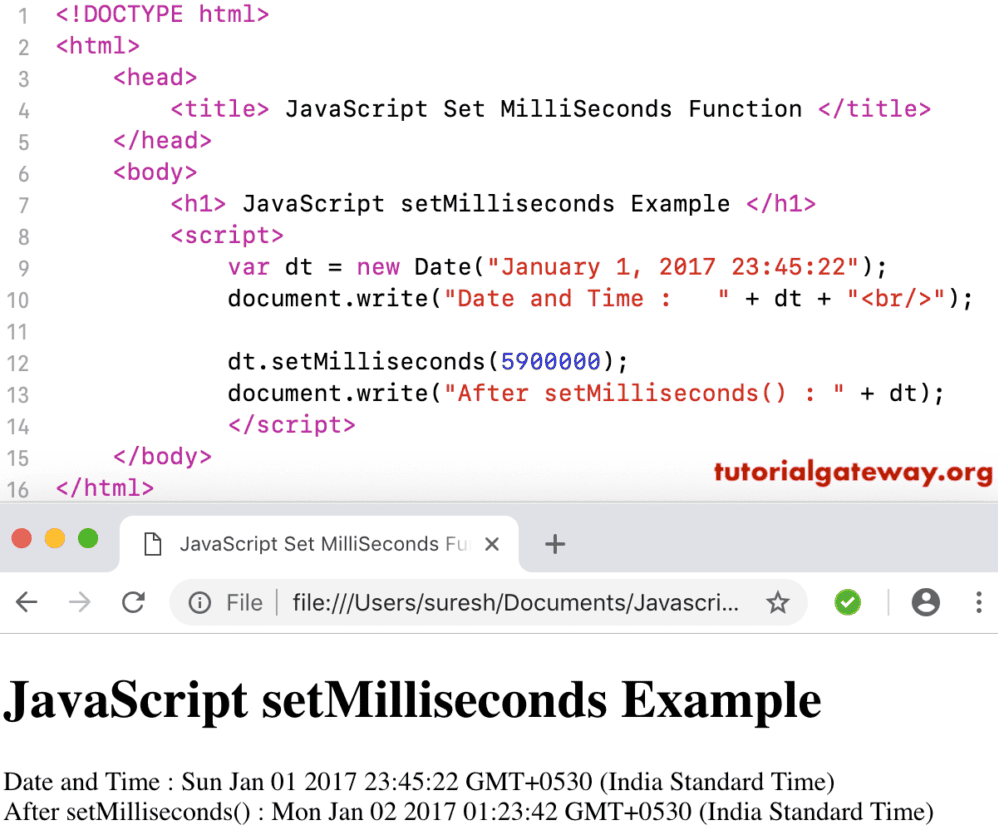 setMilliseconds Function Example