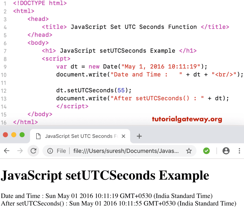 setUTCSeconds Function example