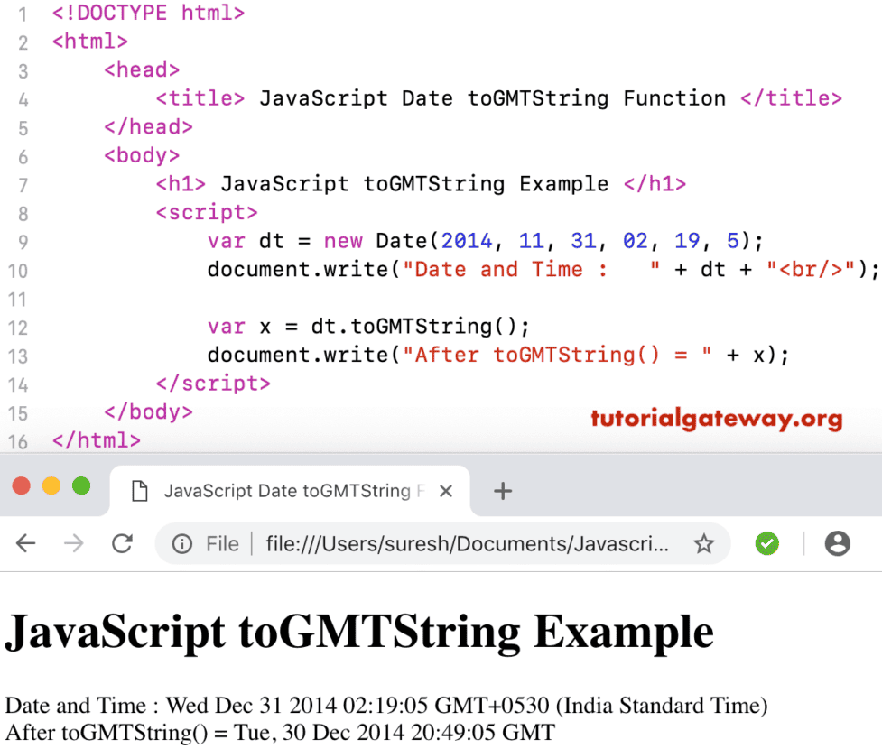 toGMTString Function Example