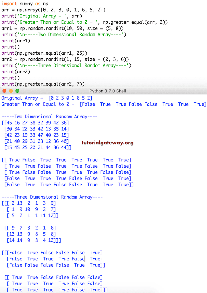 Python Numpy Array greater_equal function